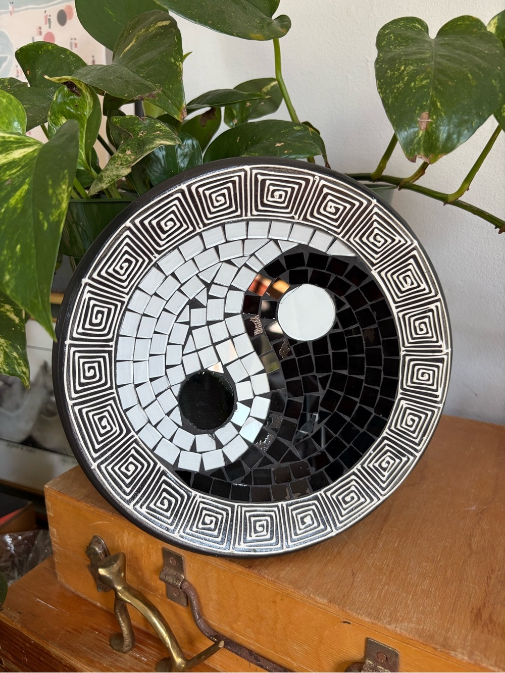 Yin Yang Mosaic Decorative Shallow Bowl - Black & White